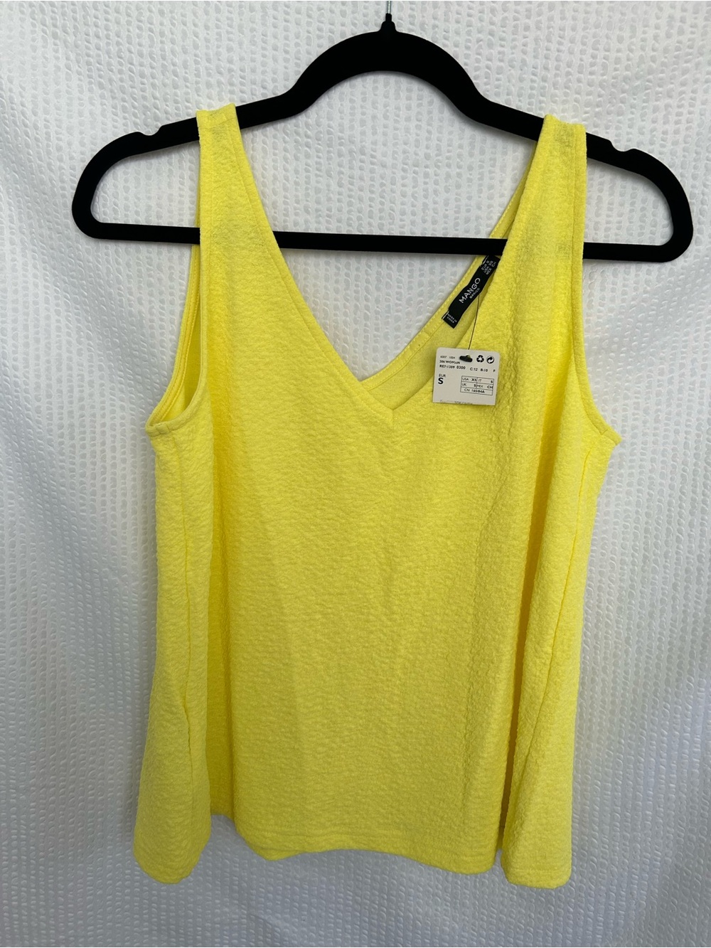 NWT Mango Bright Yellow Textured V-Neck Tank Top Size US XS